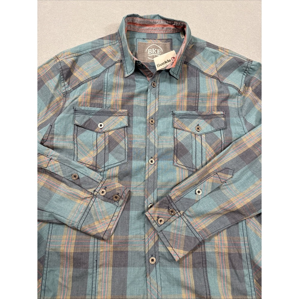 SHIRT BKE MENS MEDIUM RELAXED L/S Metal Button Front Western FLAP POCKETS NWT
